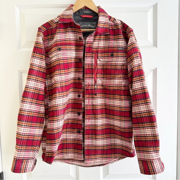Eddie Bauer Mountain Ops Red Plaid Button Down Flannel Jacket Size Mens Medium - Picture 1 of 7
